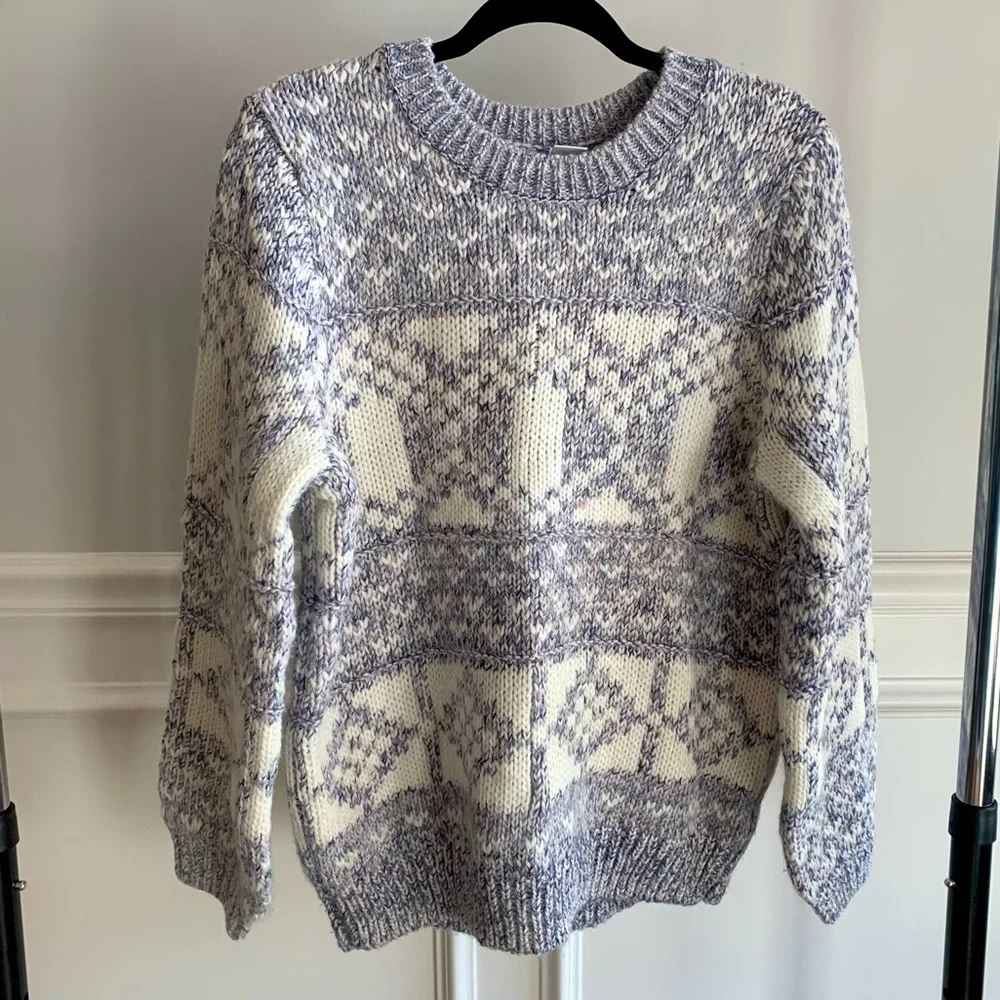 GAP Chunky Fair Isle Crew Neck Sweater Womens Medium Oversized with Alpaca Wool - Picture 12 of 14